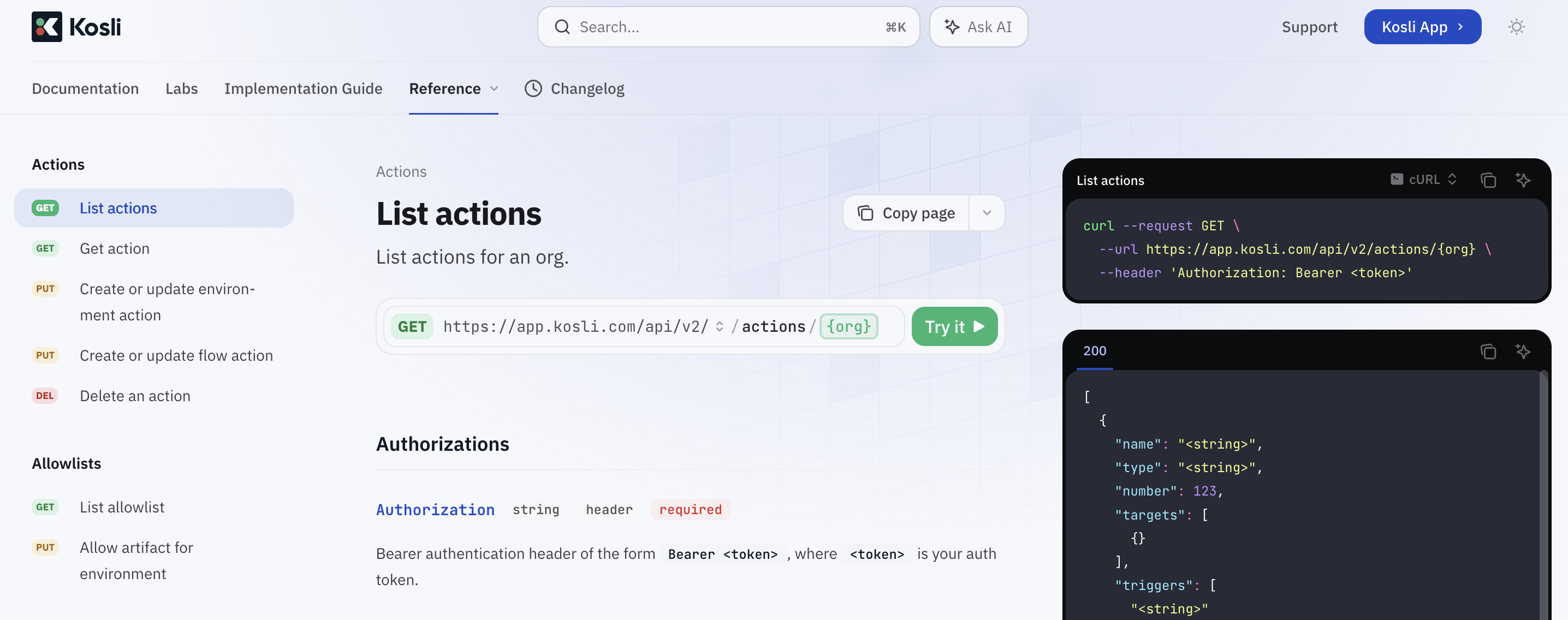 API playground embedded in the docs
