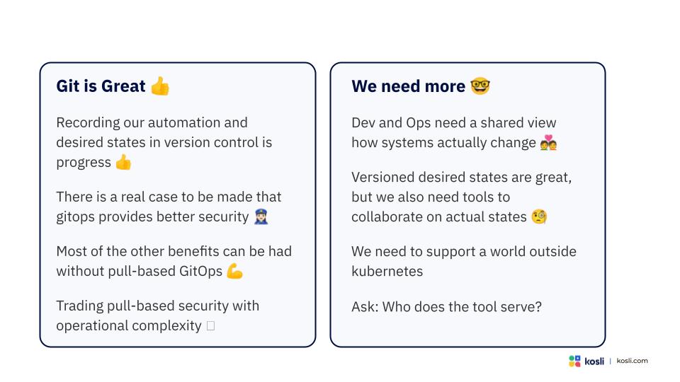 prod and cons of git kosli