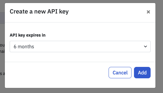 screenshot of kosli UI create API key that expires in 6 months