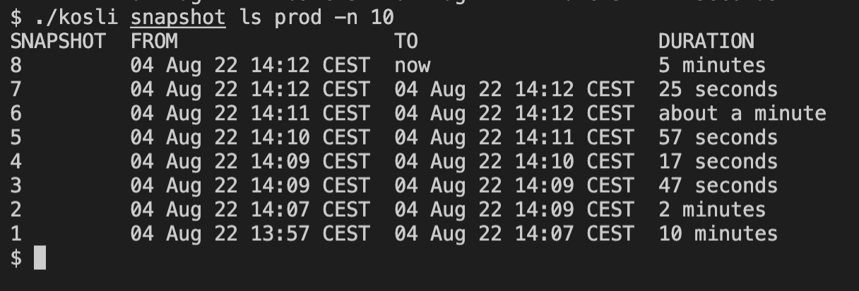 environment change list kosi cli