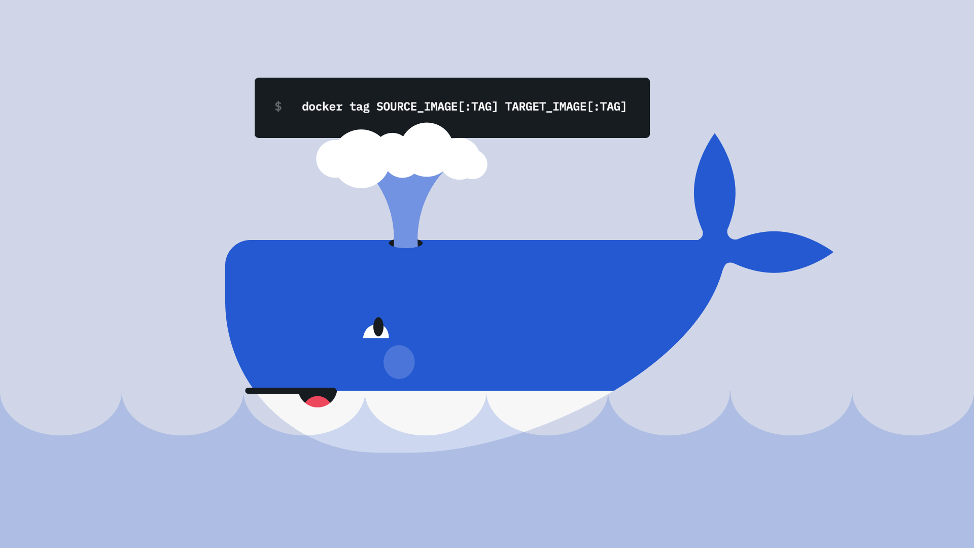 blue whale with Docker tag code