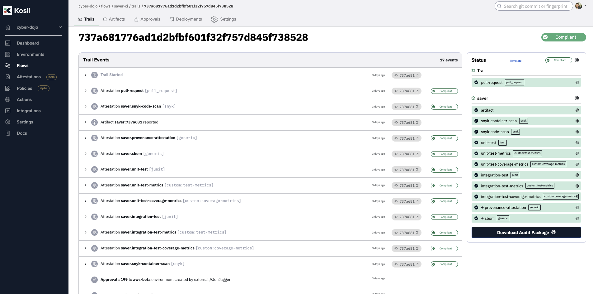 Attest evidence in CI pipelines