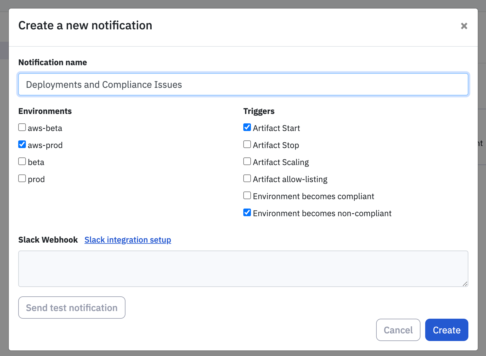 set up notification in slack