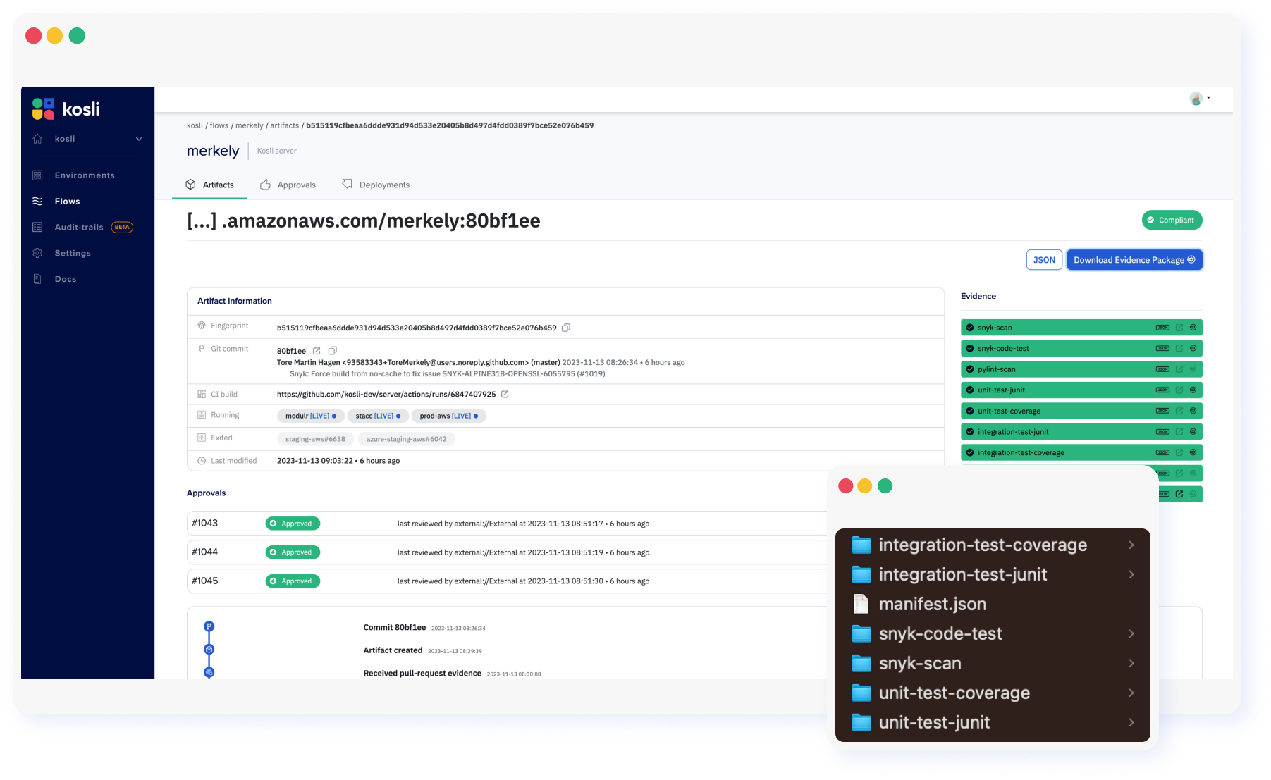 Evidence package in app