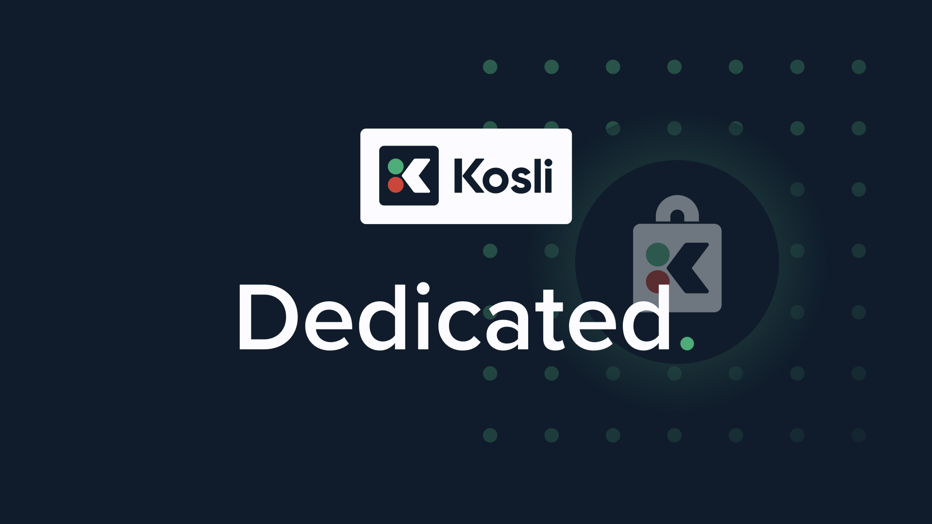 Kosli Dedicated - Kosli logo in a glowing circle, with padlock icon. 